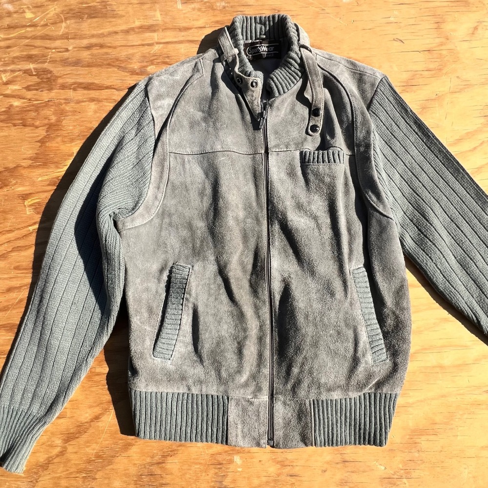 Vintage Sears Sportswear Suede Knit Bomber Jacket Gray Mens Large Mixed Media